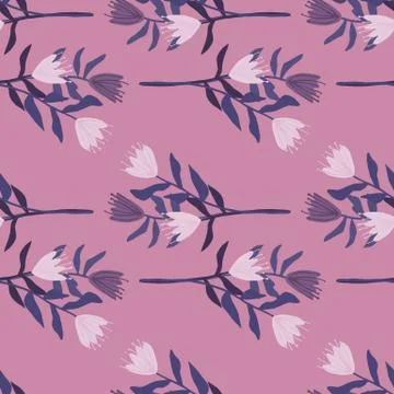 Simple seamless doodle pattern with hand drawn flower bouquet. Lilac backgrou イラスト素材