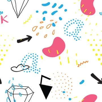 Simple seamless doodle pattern in kitsch, primitivism, minimal s Stock Illustration