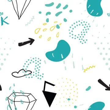 Simple seamless doodle pattern in kitsch, primitivism, minimal s Stock Illustration