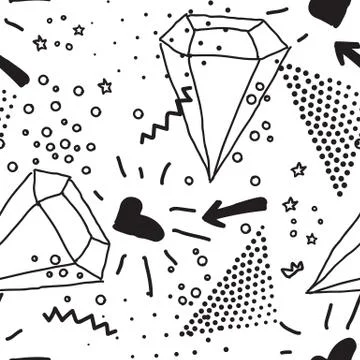 Simple seamless doodle pattern in kitsch, primitivism, minimal s Illustrazione stock