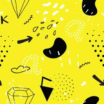 Simple seamless doodle pattern in kitsch, primitivism, minimal s Stock Illustration