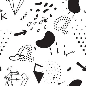 Simple seamless doodle pattern in kitsch, primitivism, minimal s Stock Illustration