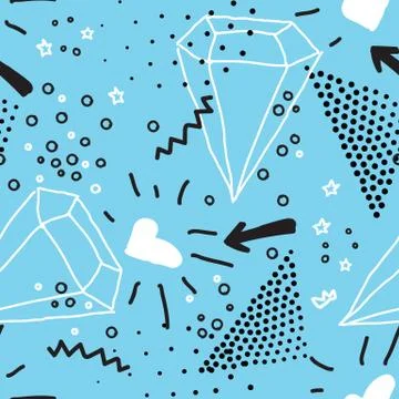 Simple seamless doodle pattern in kitsch, primitivism, minimal s Stock Illustration