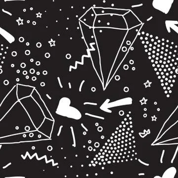 Simple seamless doodle pattern in kitsch, primitivism, minimal s Stock Illustration