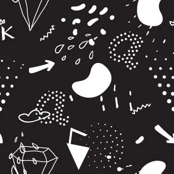 Simple seamless doodle pattern in kitsch, primitivism, minimal s Stock Illustration