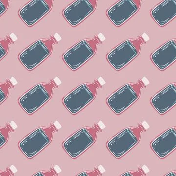 Simple seamless doodle pattern with oil bottle shapes. Essential aromatherapy Illustrazione stock