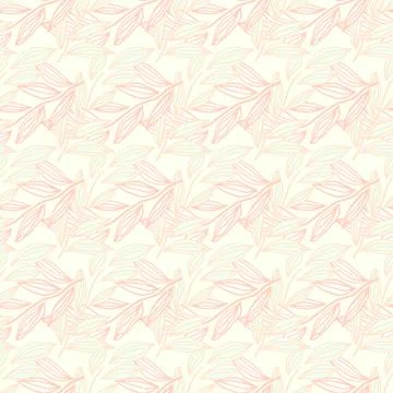 Simple seamless doodle pattern with outline foliage elements in pink rozy ton Illustrazione stock