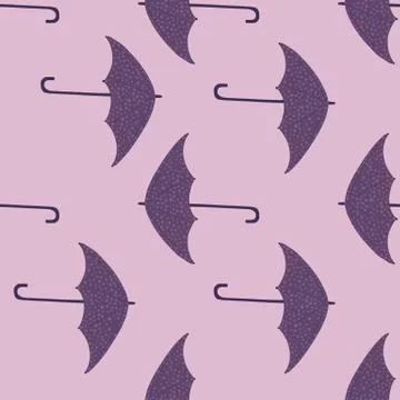 Simple seamless doodle season pattern with umbrella silhouettes. Rainy protec Stock Illustration