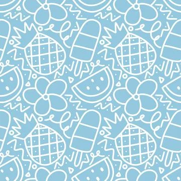Simple seamless doodles of summer elements Stock Illustration