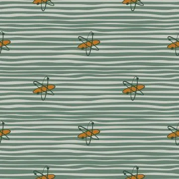 Simple seamless education pattern with atoms shapes. Green striped background Stock Illustration