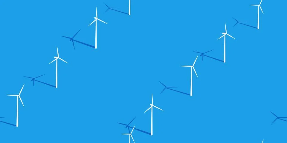 Simple Seamless Flat Abstract Ocean With Wind Turbines Vector Illustration Stock Illustration