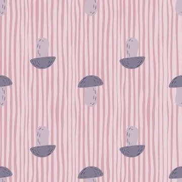Simple seamless food pattern with forest mushrooms ornament. Purple elements  Stock Illustration
