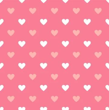 Simple seamless geometric pattern with hearts in pink colors. Cute background - Illustrazione stock