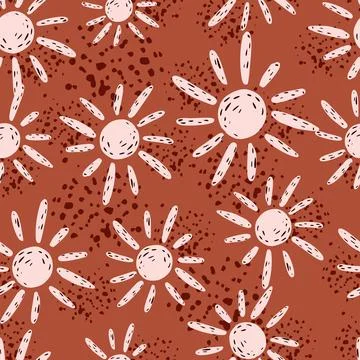 Simple seamless geometric pattern with white sun random print. Orange backgro Illustrazione stock