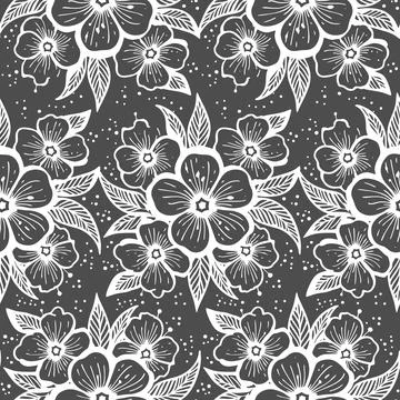 Simple seamless gray and white floral pattern, texture, design Stockillustratie