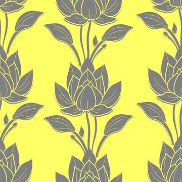 Simple seamless gray and yellow floral pattern, texture, design Stockillustratie
