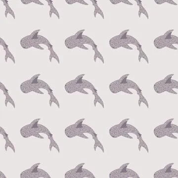 Simple seamless hand drawn pattern with pale whale shark elements. Light past Stock Illustration