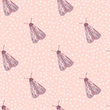 Simple seamless insect pattern with moles ornament. Light purple butterfly sh Stock Illustration
