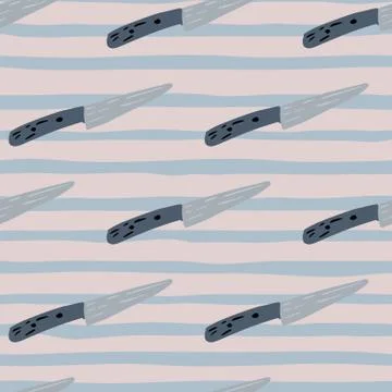Simple seamless kitchen pattern with knifes. Acute cooking silhouettes on str Stock Illustration