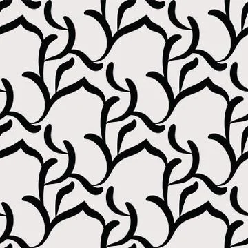 Simple seamless leaves pattern. Monochrome black leaves on beige background Stock Illustration