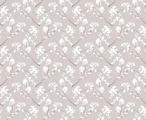 Simple seamless nature pattern with branch and flowers. Pastel colours, vintage Stock Illustration