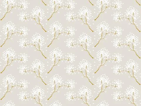Simple seamless nature pattern with branch and flowers. Pastel colours, vintage Stock Illustration