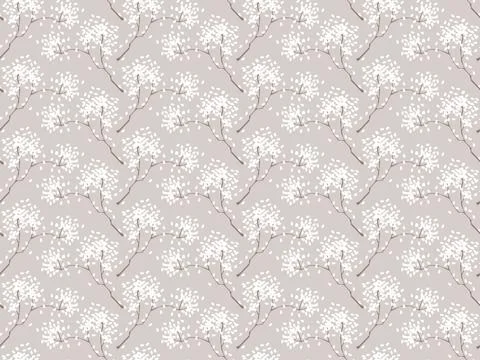 Simple seamless nature pattern with branch and flowers. Pastel colours, vintage Illustrazione stock