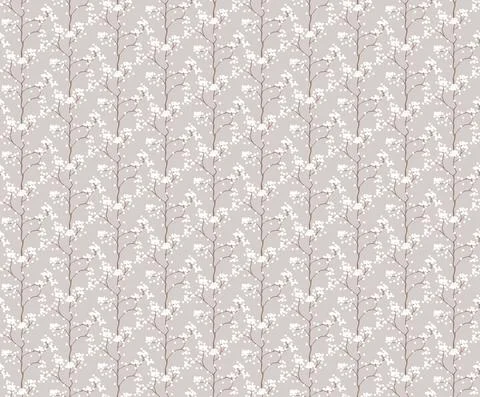 Simple seamless nature pattern with branch and flowers. Pastel colours, vintage Stock Illustration