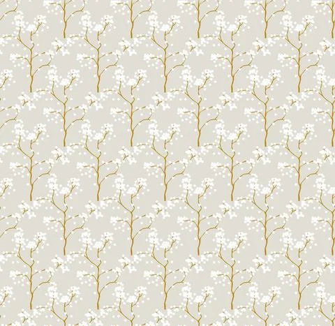 Simple seamless nature pattern with branch and flowers. Pastel colours, vintage Illustrazione stock