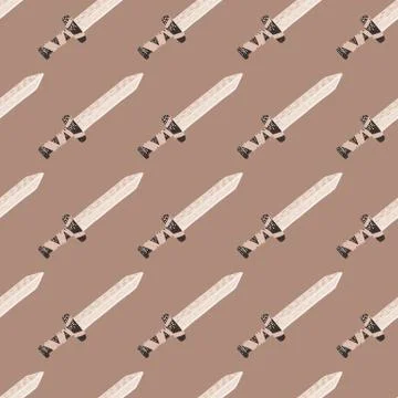 Simple seamless nordic pattern with sword stylized shapes. Vintage old elemen Illustrazione stock