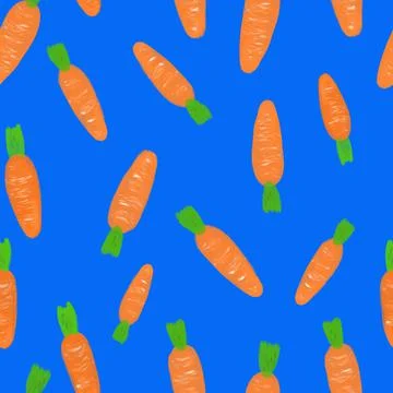 Simple seamless pattern with acrylic painted carrots on a blue background Stock Illustration