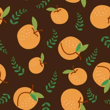 Simple seamless pattern with apricot and leaves on brown Stock Illustration