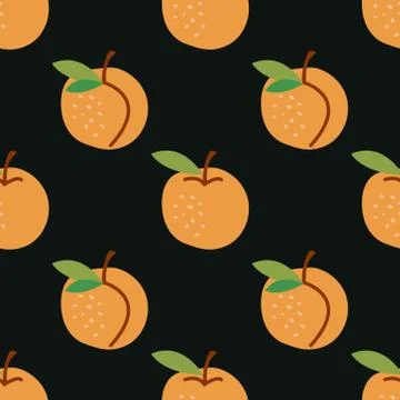 Simple seamless pattern with apricot on black. Stock Illustration