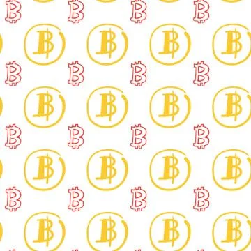 Simple Seamless Pattern Bitcoins Signs On White Background Crypto Currency Stock Illustration