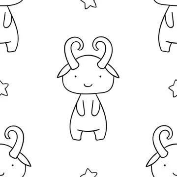 Simple seamless pattern, black and white cute kawaii hand drawn monster doodl Illustrazione stock