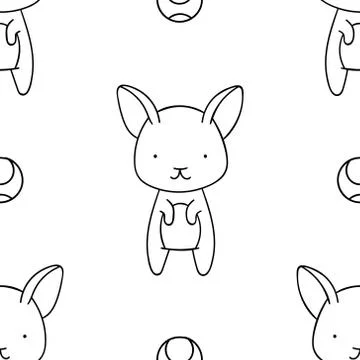 Simple seamless pattern, black and white cute kawaii hand drawn dog doodles,  Stock Illustration