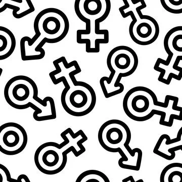 Simple seamless pattern of black gender icons on white background, texture Illustrazione stock
