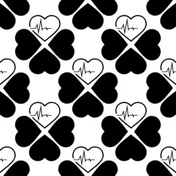 Simple seamless pattern of black hearts on a white background, texture, desig 스톡 일러스트