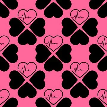 Simple seamless pattern of black hearts on a pink background, texture, design Stock Illustration