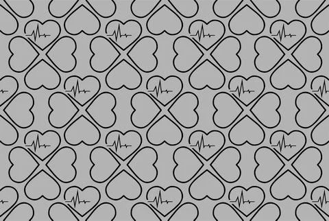 Simple seamless pattern of black hearts on a gray background, texture, design Illustrazione stock