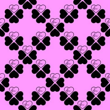 Simple seamless pattern of black hearts on a pink background, texture, design Stock Illustration