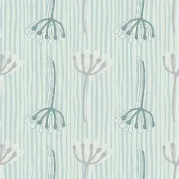 Simple seamless pattern with blue dandelion outline elements and pastel blue  Illustrazione stock