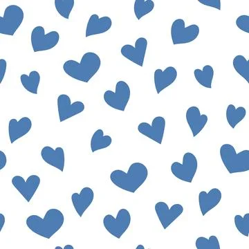 Simple seamless pattern with blue hearts on a white background, imitation of Stock Illustration