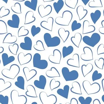 Simple seamless pattern with blue hearts on a white background, imitation of Stock Illustration