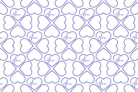 Simple seamless pattern of blue hearts on a white background, texture, design Stockillustratie