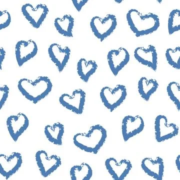 Simple seamless pattern with blue scratched hearts on a white background Stock Illustration