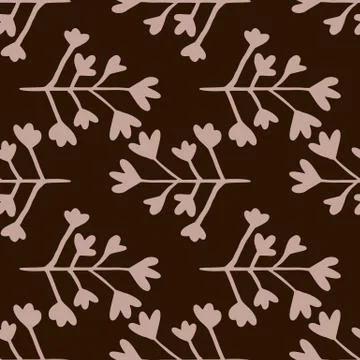 Simple seamless pattern with botanic elements on dark brown background. Light Stock Illustration