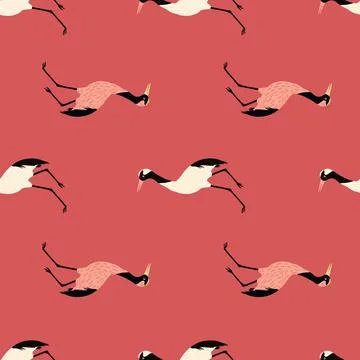 Simple seamless pattern with crane bird elements. Vintage japan animal print. Stock Illustration