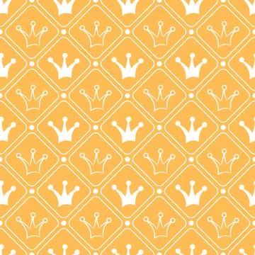 Simple seamless  pattern with crown. Orange and white colo Stock Illustration