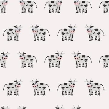 Simple seamless pattern with a cute cartoon bull. Stock Illustration